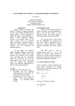 M-Ary Predictive Coding: a Nonlinear Model for Speech