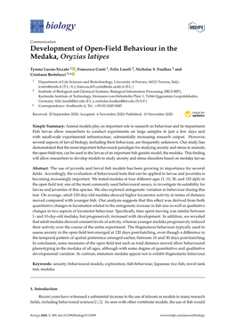 Development of Open-Field Behaviour in the Medaka, Oryzias Latipes