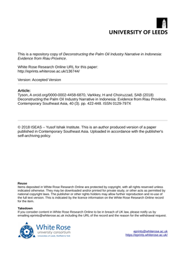 Deconstructing the Palm Oil Industry Narrative in Indonesia: Evidence from Riau Province