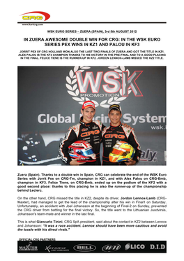 In Zuera Awesome Double Win for Crg: in the Wsk Euro Series Pex Wins in Kz1 and Palou in Kf3