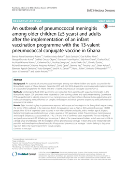 An Outbreak of Pneumococcal Meningitis Among Older Children