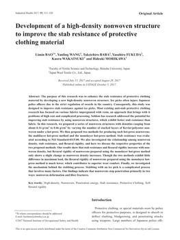 Development of a High-Density Nonwoven Structure to Improve the Stab Resistance of Protective Clothing Material