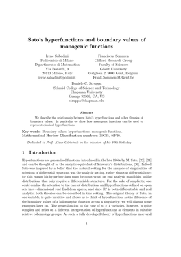 Sato's Hyperfunctions and Boundary Values of Monogenic Functions