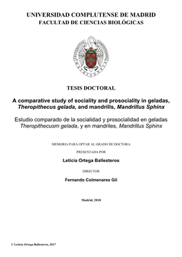 A Comparative Study of Sociality and Prosociality in Geladas, Theropithecus Gelada, and Mandrills, Mandrillus Sphinx