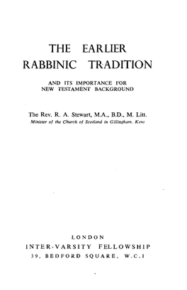 The Earlier Rabbinic Tradition