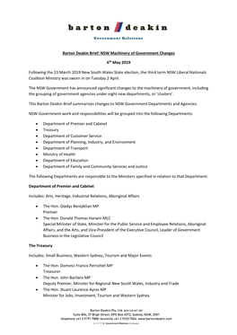 NSW Machinery of Government Changes 6Th May
