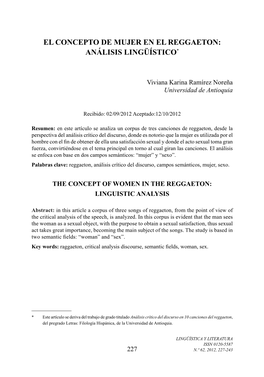 El Concepto De Mujer En El Reggaeton: Análisis Lingüístico*