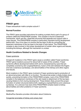 FRAS1 Gene Fraser Extracellular Matrix Complex Subunit 1
