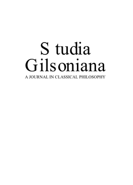 Studia Gilsoniana a JOURNAL in CLASSICAL PHILOSOPHY