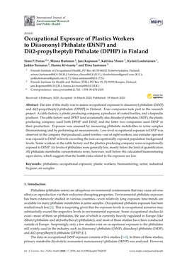 (Dinp) and Di(2-Propylheptyl) Phthalate (DPHP) in Finland