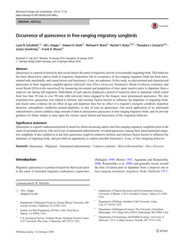 Occurrence of Quiescence in Free-Ranging Migratory Songbirds