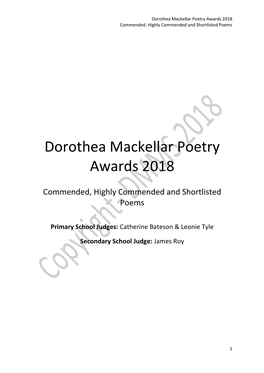 Dorothea Mackellar Poetry Awards 2018 Commended, Highly Commended and Shortlisted Poems