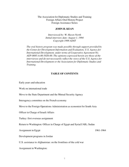 The Association for Diplomatic Studies and Training Foreign Affairs Oral History Project Foreign Assistance Series