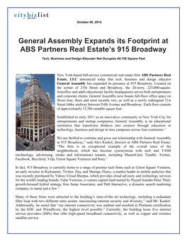 General Assembly Expands Its Footprint at ABS Partners Real Estate’S 915 Broadway