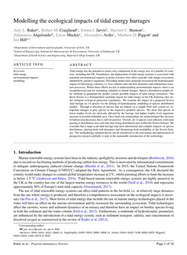 Modelling the Ecological Impacts of Tidal Energy Barrages a a a a Amy L