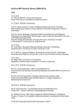 Archive MPI Seminar Series (2000-2015)
