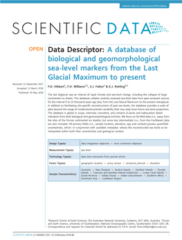 A Database of Biological and Geomorphological Sea-Level Markers from the Last Glacial Maximum to Present Received: 11 September 2017 F.D