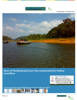 Thekkady(Periyar) Recommended by Indian Travellers Got a View of A