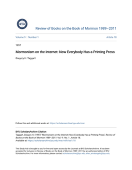 Mormonism on the Internet: Now Everybody Has a Printing Press