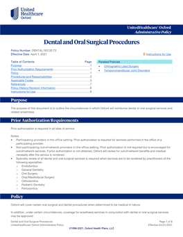 Dental and Oral Surgical Procedures – Oxford Administrative Policy