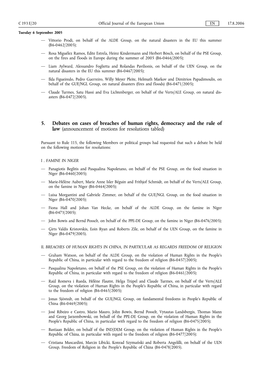 5. Debates on Cases of Breaches of Human Rights, Democracy and the Rule of Law (Announcement of Motions for Resolutions Tabled)