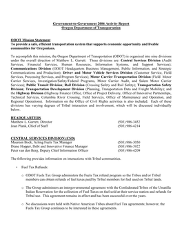 Government-To-Government 2006 Activity Report Oregon Department of Transportation