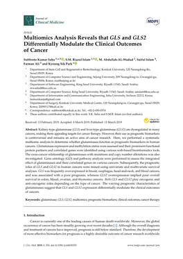 Multiomics Analysis Reveals That GLS and GLS2 Differentially Modulate the Clinical Outcomes of Cancer