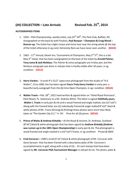 (JH) COLLECTION – Late Arrivals Revised Feb. 25 , 2014