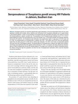 Seroprevalence of Toxoplasma Gondii Among HIV Patients in Jahrom, Southern Iran