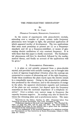 THE PIEZO-ELECTRIC RESONATOR* Matical Theory, And