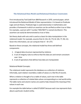 The Relational Data Model and Relational Database Constraints