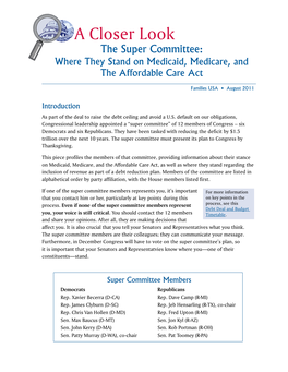 A Closer Look the Super Committee: Where They Stand on Medicaid, Medicare, and the Affordable Care Act