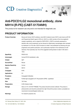 Anti-PDCD1LG2 Monoclonal Antibody, Clone MIH14 [R-PE] (CABT-51704MH) This Product Is for Research Use Only and Is Not Intended for Diagnostic Use