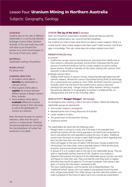 Lesson Four: Uranium Mining in Northern Australia Subjects: Geography, Geology