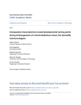 Comparative Transcriptomics Reveal Developmental Turning Points During Embryogenesis of a Hemimetabolous Insect, the Damselfly Ischnura Elegans