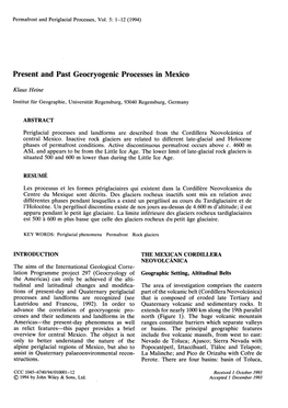 Present and Past Geocryogenic Processes in Mexico