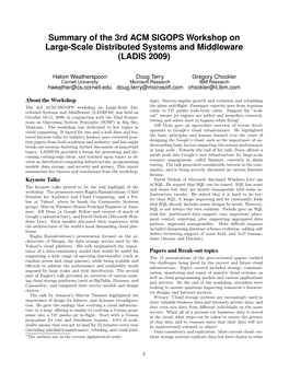 Summary of the 3Rd ACM SIGOPS Workshop on Large-Scale Distributed Systems and Middleware (LADIS 2009)