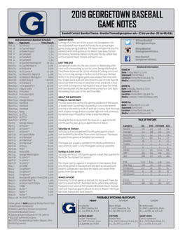 2019 Georgetown Baseball Game Notes