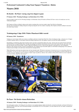 Nieuws 2018 Professional Continental Cycling Team Topsport Vlaanderen - Baloise Nieuws 2018