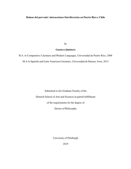 Ruinas Del Porvenir: Interacciones Foto-Literarias En Puerto Rico Y Chile