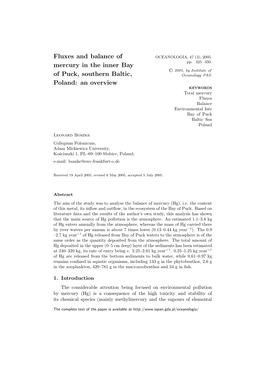 Fluxes and Balance of Mercury in the Inner Bay of Puck, Southern Baltic