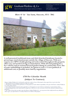 Blow O' Er ' Em Farm, Onecote, ST13 7RG £750 Per Calendar Month