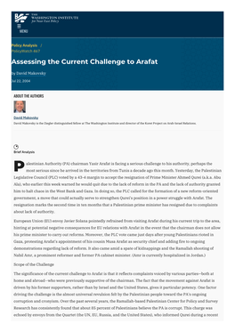 Assessing the Current Challenge to Arafat | the Washington Institute