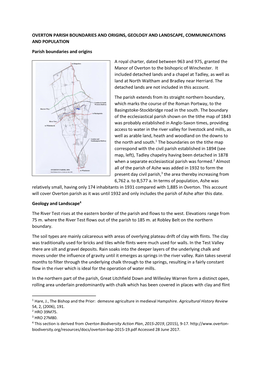 Overton Parish Boundaries and Origins, Geology and Landscape, Communications and Population