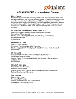 MELANIE DICKS - 1St Assistant Director