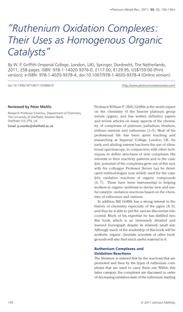 Ruthenium Oxidation Complexes: Their Uses As Homogenous Organic Catalysts”