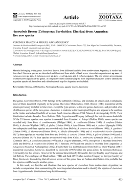 Austrelmis Brown (Coleoptera: Byrrhoidea: Elmidae) from Argentina: Five New Species