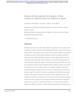 Immune Selection Suppresses the Emergence of Drug Resistance in Malaria Parasites but Facilitates Its Spread