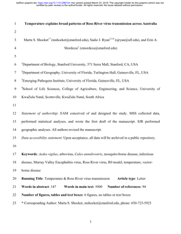 Temperature Explains Broad Patterns of Ross River Virus Transmission Across Australia