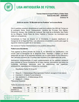 Torneo Intermunicipal Fútbol Y Fútbol Sala Edición Nro.055 – 2020/2021 Crónica 15